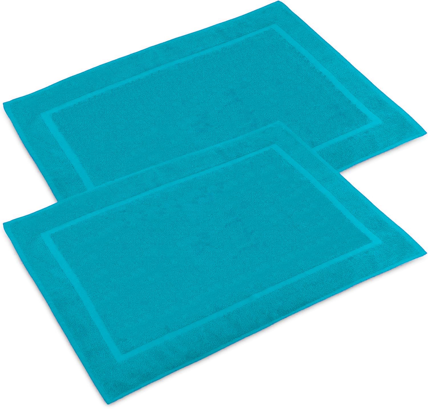 WovenWonder Pack of 2 Bath Mat 100% Egyptian Cotton (50x70 cm, 1000GSM) Luxury Bathroom Mat Set Highly Absorbent & Washable (Teal/Turquoise)