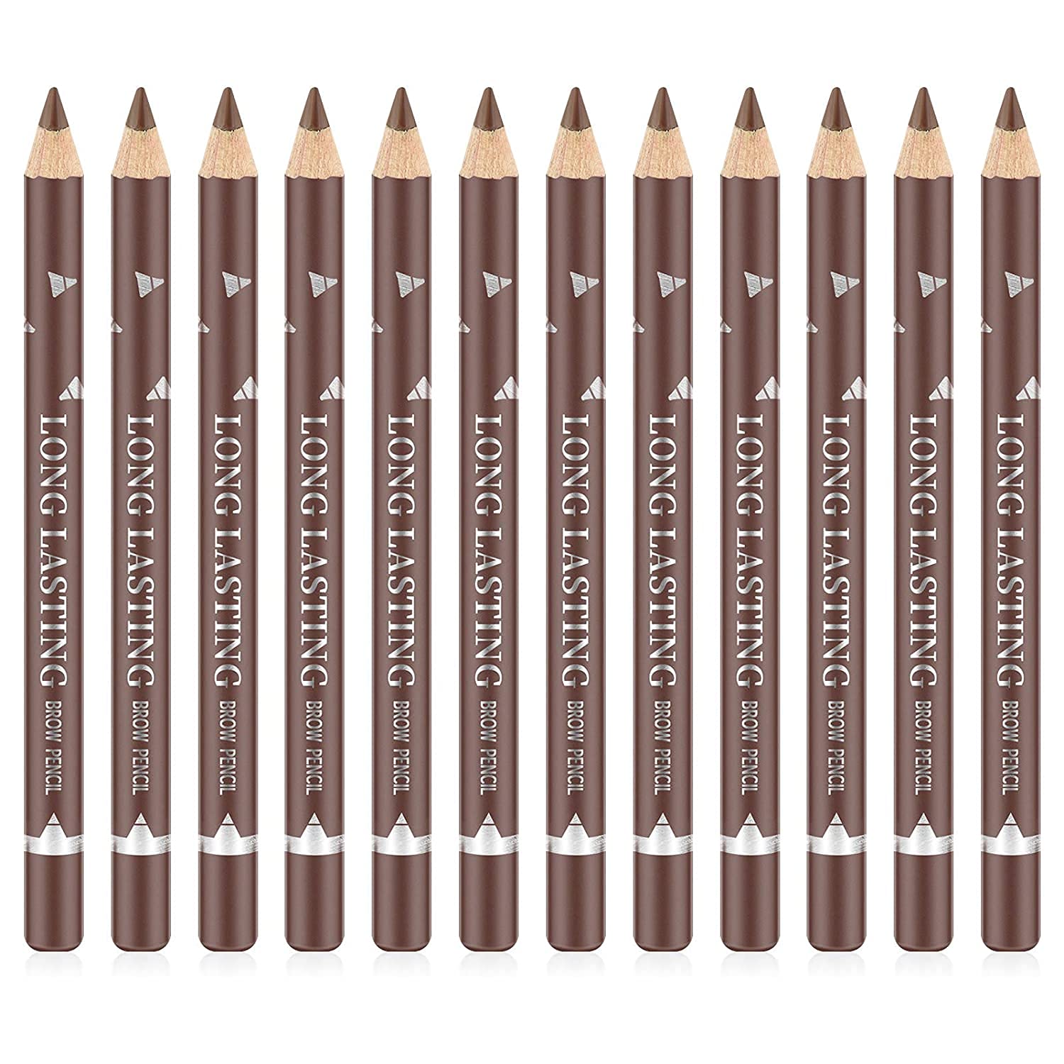 Go Ho 12 PCS Brown Eyebrow Eyeliner Pencils,Sweatproof Eyebrow Pencil,Long-lasting Nice Color Eye Brow Gel Pen Makeup Brow Tint Sticks（Medium Brown）