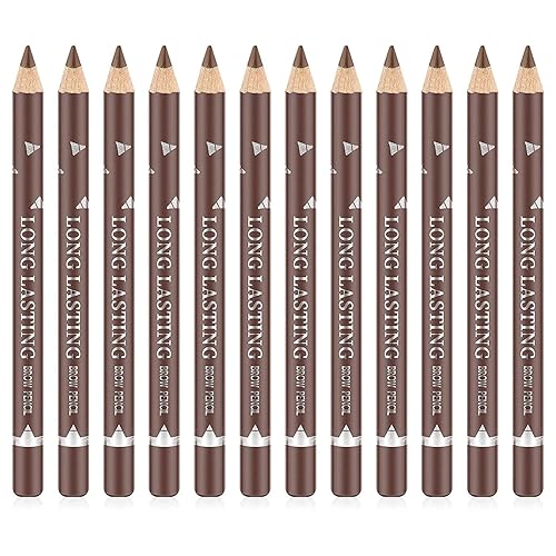 Go Ho Juego de 12 lápices de delineador de ojos de cejas marrón, impermeables, a prueba de sudor, de larga duración, a prueba de sudor, para cejas y