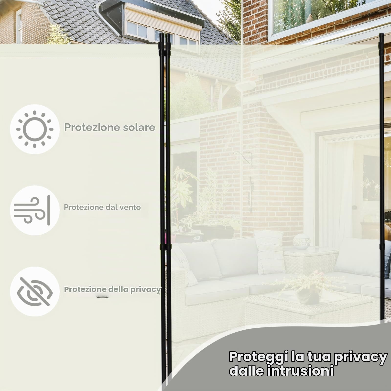 WOLTU Paravento, divisorio per Ambienti, Schermo per la Privacy, autoportante, Schermo in 3 Parti con Telaio in Metallo e Staffa per Ufficio, Balcone, Camera da Letto, Giardino, 255x182 cm, Crema