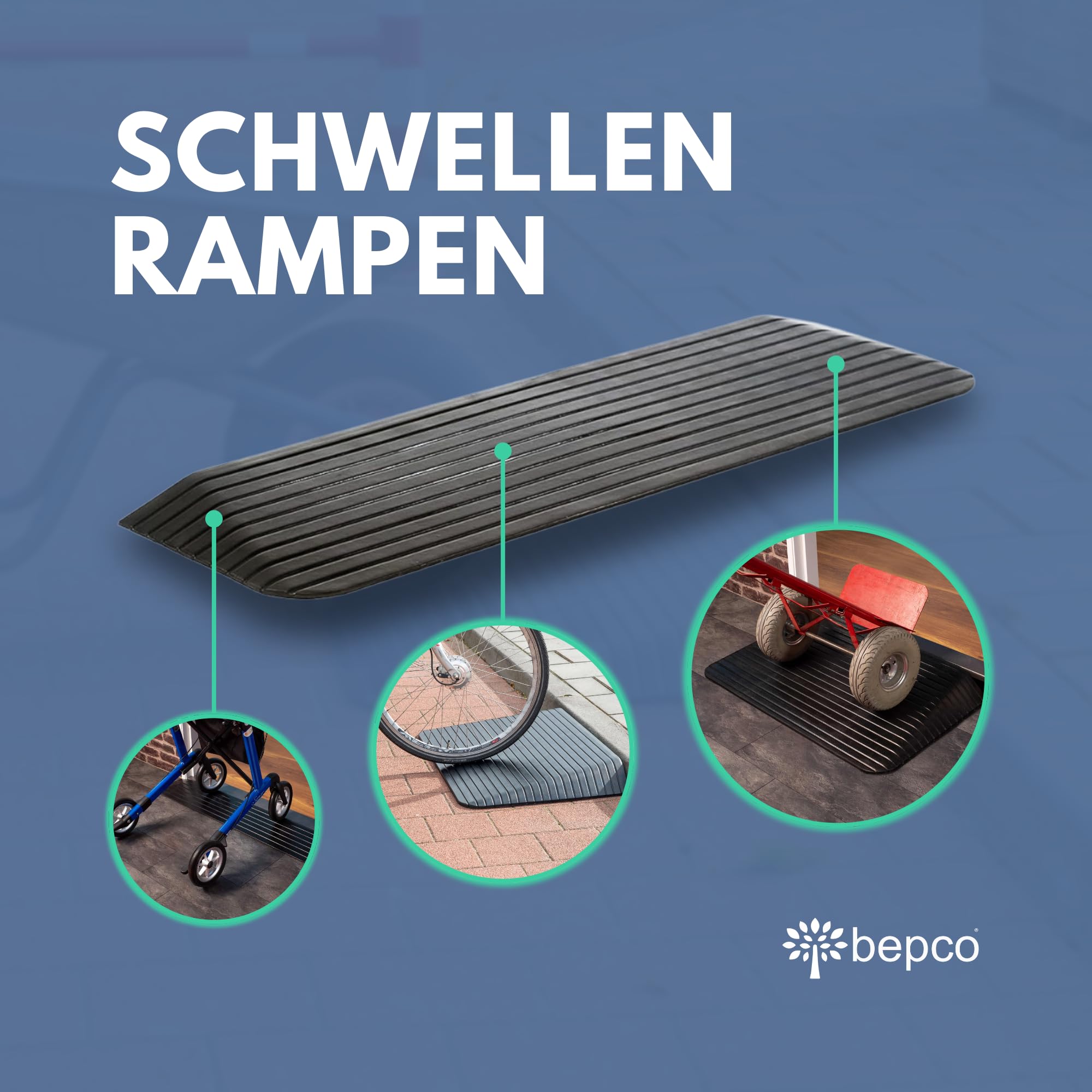 Bepco Rampa dla wózków inwalidzkich, rampa progowa z gumy, rampa najazdowa (10,3 x 90 x 61 cm)