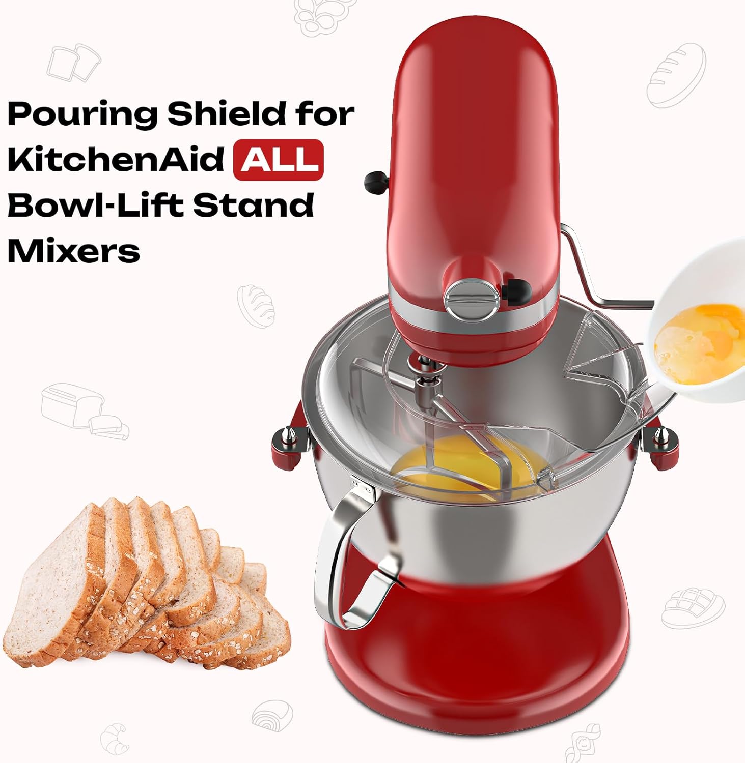 KSMBLPS Pouring Shield for Kitchenaid Mixer, Splash Guard for Kitchenaid 5.5-8 Quart Bowl-Lift Stand Mixer and Stainless Steel Mixer Bowl, For Kitchenaid Attachments