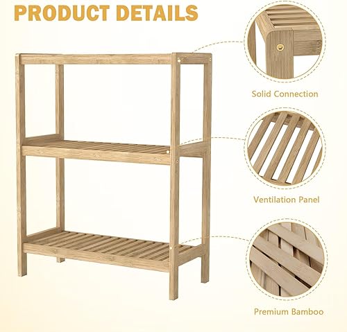 Miniatura 13 de Kinsuite Estante de almacenamiento de bambú de 5 niveles multifuncional de bambú para baño, cocina, sala de estar