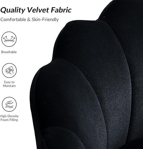 Miniatura 4 de HULALA HOME Silla decorativa moderna de terciopelo con respaldo en forma de concha, bonito sillón para sala de estar, dormitorio con patas doradas,