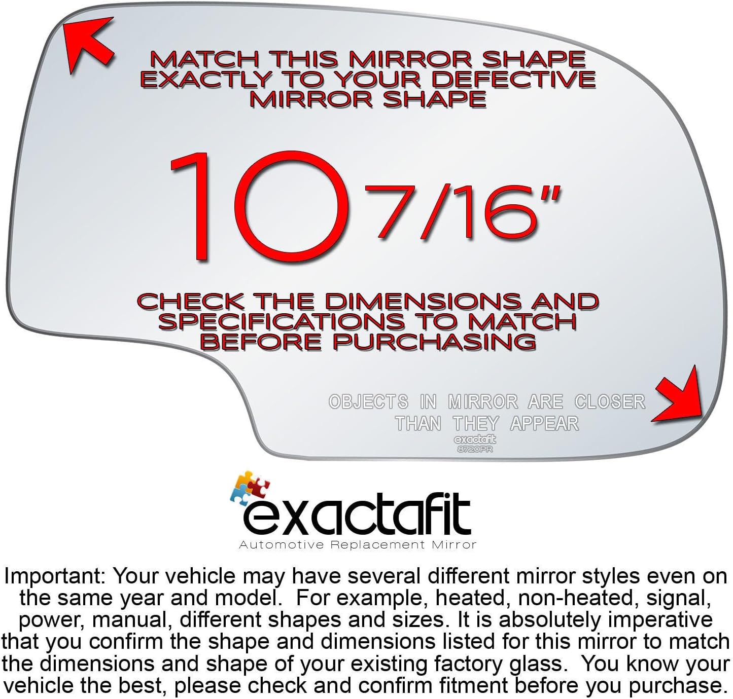 Passenger Side Mirror Glass Replacement For Chevy Avalanche Silverado Suburban Tahoe Compatible With GMC Sierra Yukon YukonXL abd Cadillac Escalade Right Door Manual Mirrors