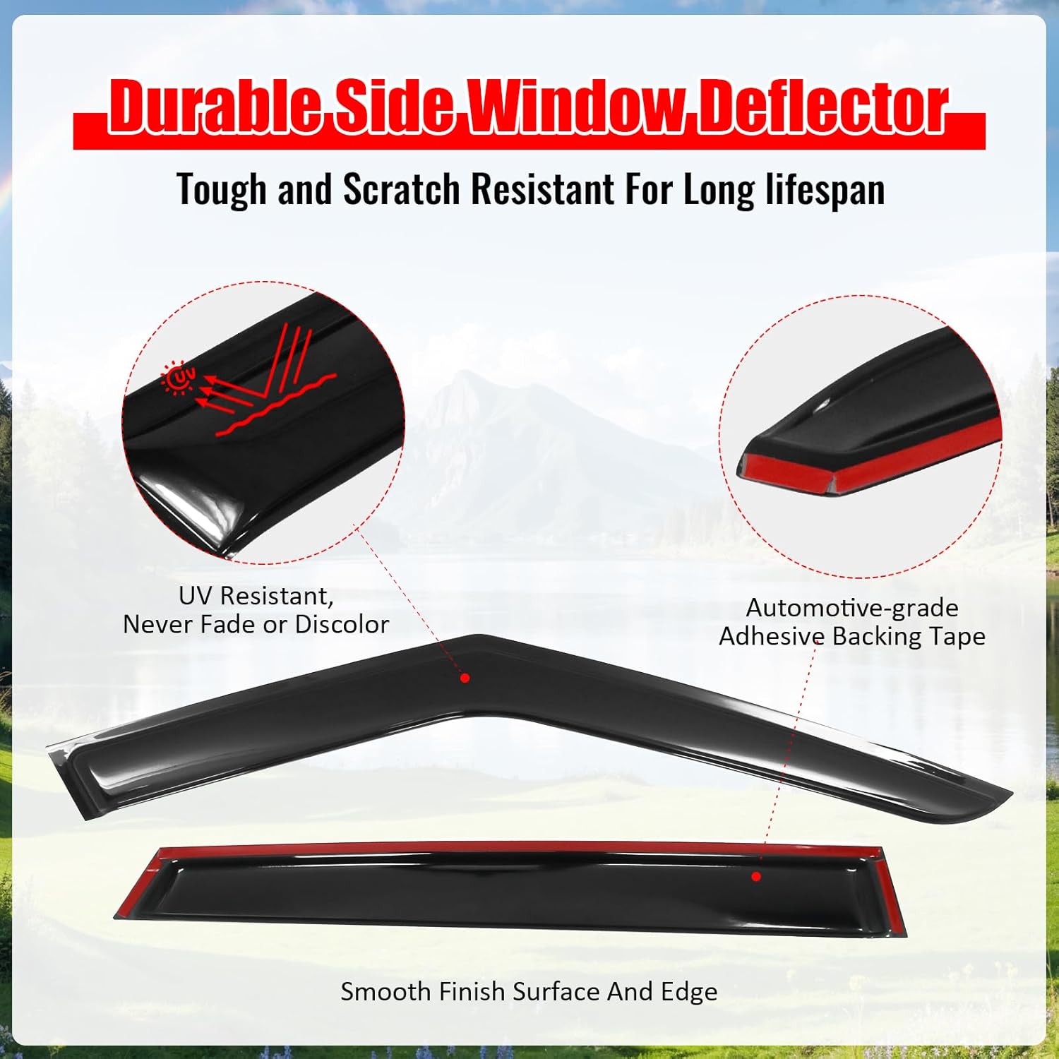 IKON MOTORSPORTS Tape on Window Visors Compatible with 2018-2026 Land Rover Range Rover Velar, Acrylic Smoke/Tinted Rain Guards, Side Window Wind Deflectors 4PCS