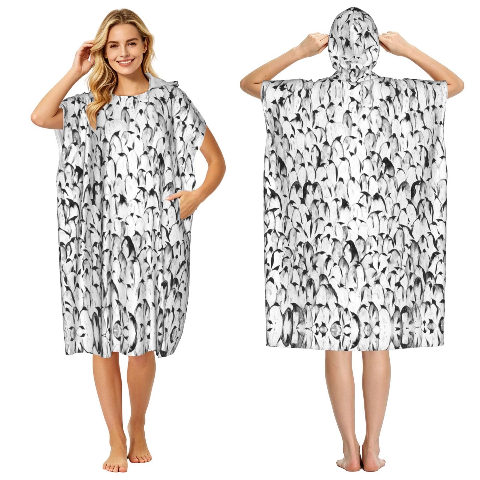 Peignoir à capuche pingouins pour piscine et plage été