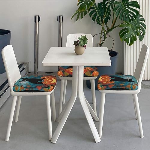 Miniatura 5 de Fundas de asiento cuadradas de comedor con diseño de arces de gato negro de Halloween, de 16.9 pulgadas, cuatro piezas, funda de cojín elástica