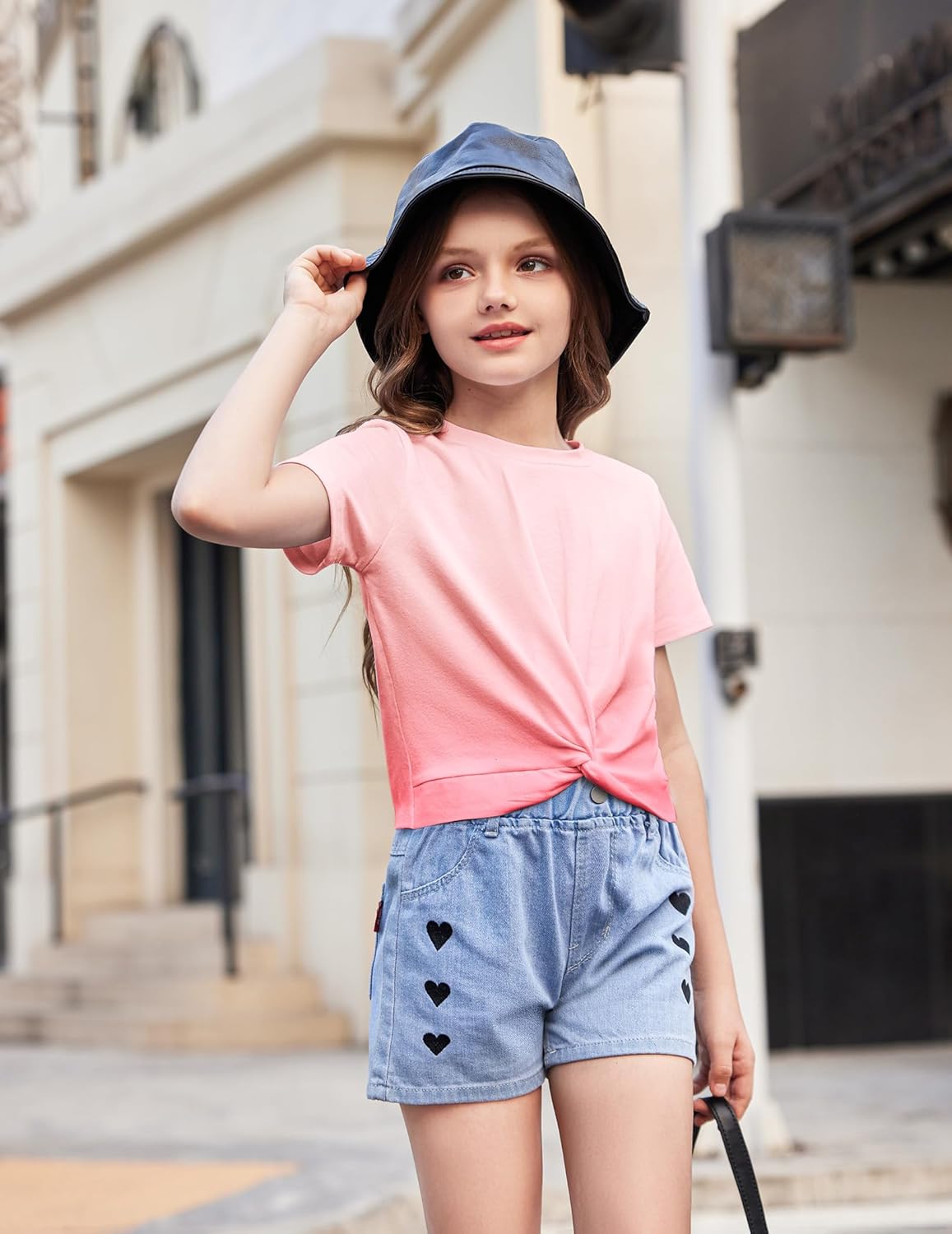 Arshiner Girls Casual Tie Dye Short-Sleeve T-Shirt Cute Print Summer Blouse for Girls Twist Front Tunic Tee Tops - Image 2