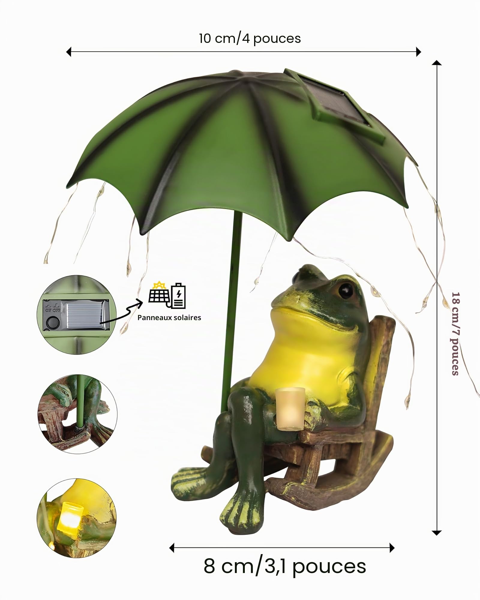 Statue de Grenouille Solaire | Grenouille Résine avec LED Lampes Solaires,Statue Jardin Exterieur pour Terrasse Cour Pelouse Décorations