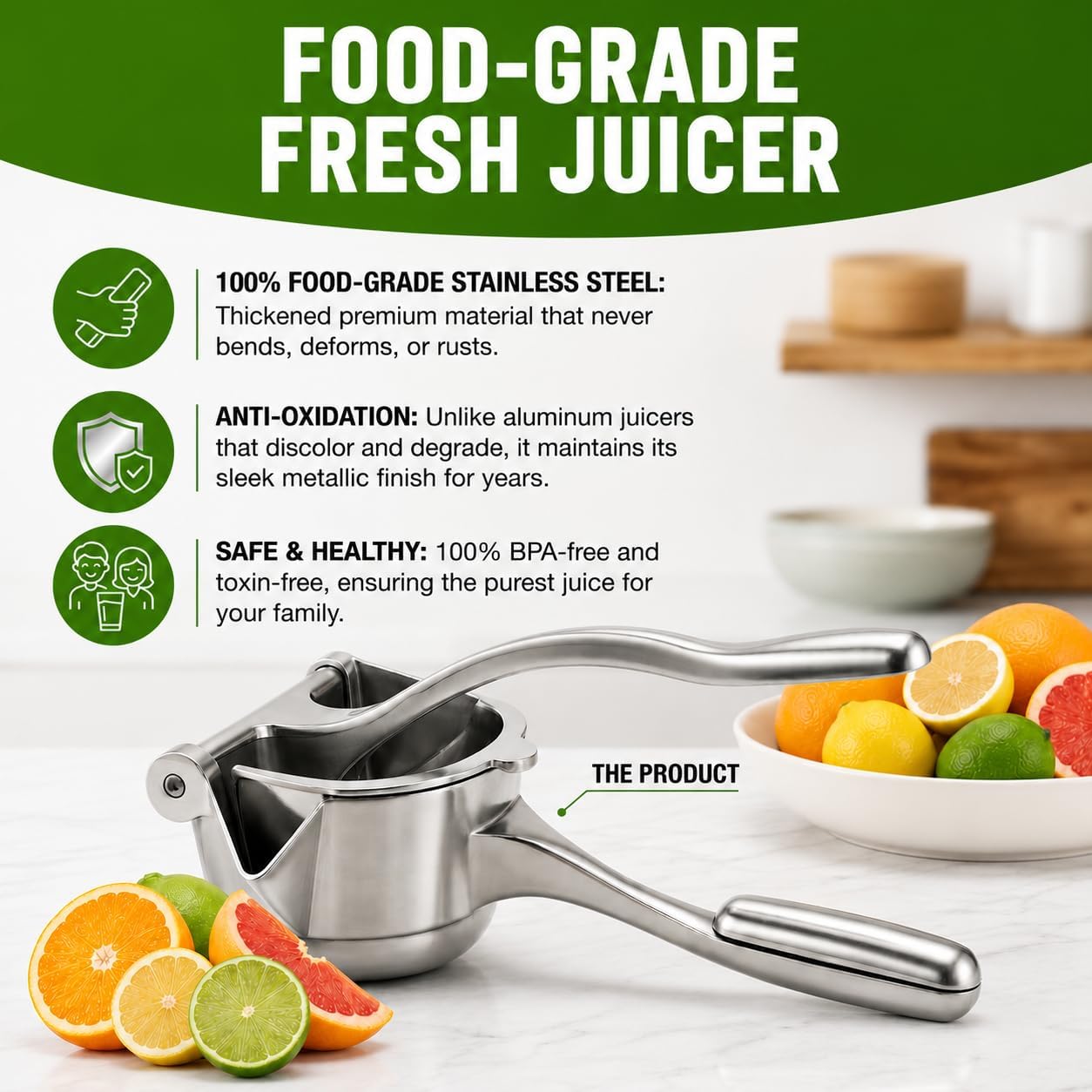 Heavy Duty Manual Citrus Juicer – Aluminum Alloy Lemon Squeezer Hand Press, Food Grade Orange Juicer, Durable Handheld Juice Press for Lemons, Limes & Oranges, High Yield Kitchen Tool