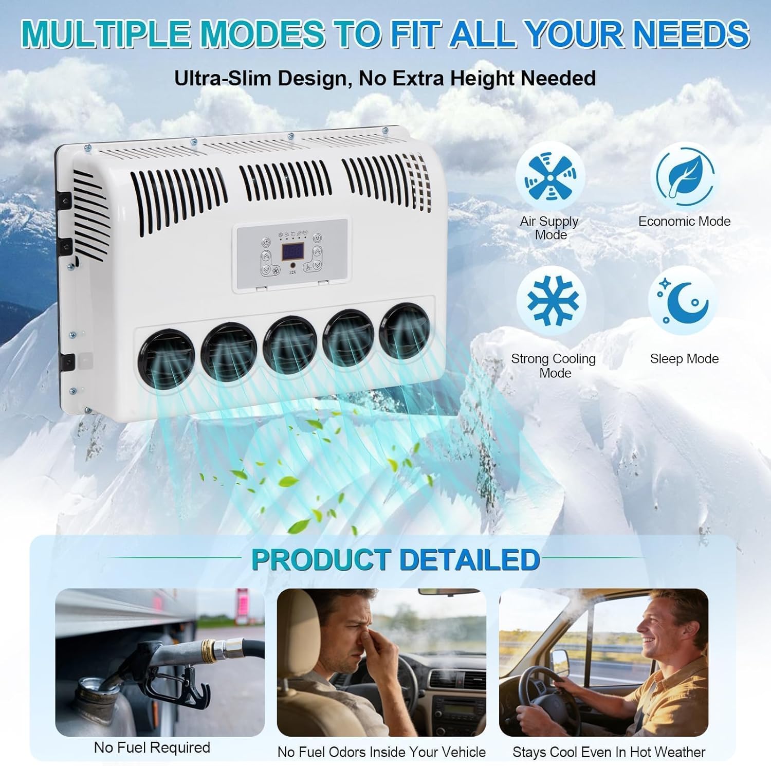 12V DC RV AC Unit, 11000 BTU Rooftop RV Air Conditioner, Universal Electric Automotive Cooling Air Conditioner Fit for Camper Van, Motorhome, Truck, Excavator, Off-Road Vehicle