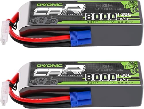 OVONIC 3S LiPo Batería 8000mAh 11.1V 130C RC Batería con conector EC5 (paquete de 2)