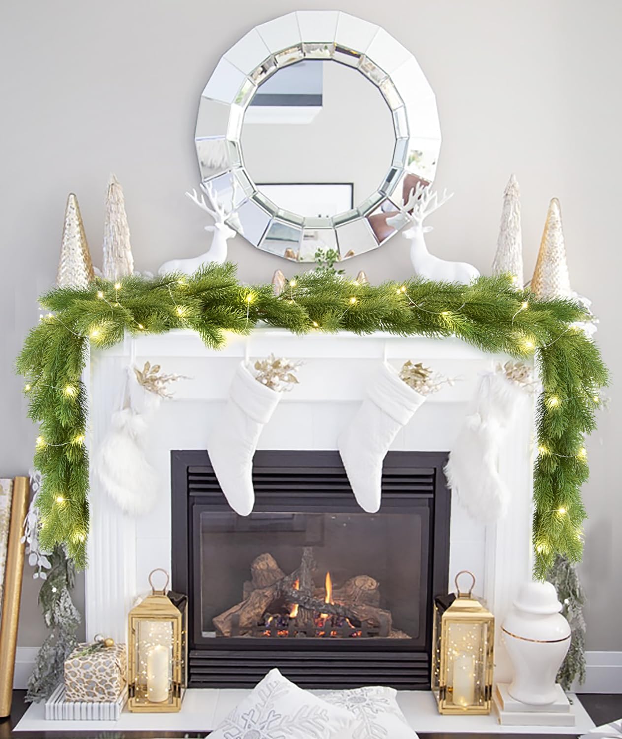 Lighted Pine Christmas Garland, 6ft Christmas Greenery Garlands with 50 Led Lights, Realistic Spruce Garland Cypress Garland for Table Centerpiece Home Holiday Mantel Fireplace Decor - Image 3