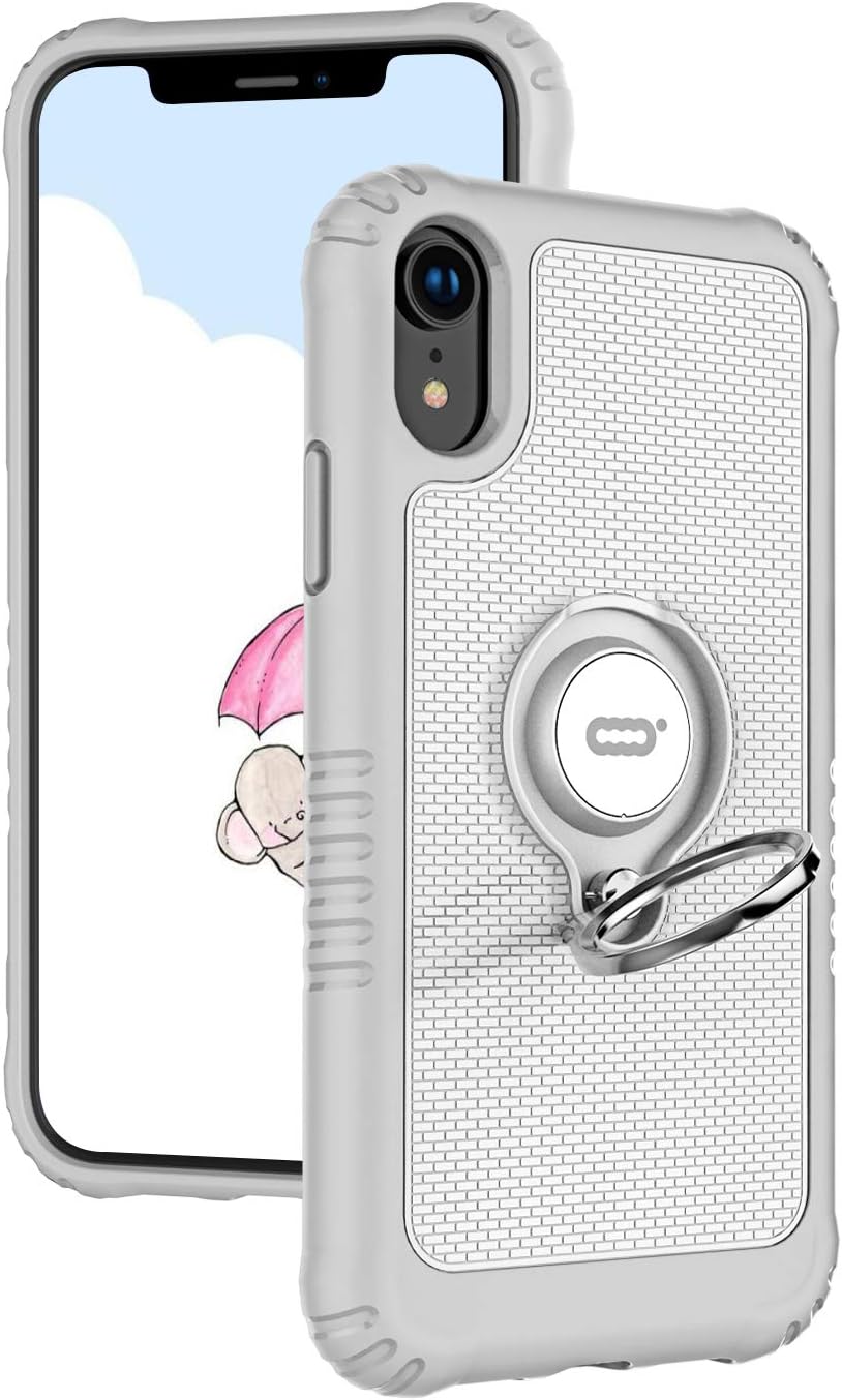 ICONFLANG Phone Case Compatible for iPhone XR 6.1" with Ring Kickstand 360 Degree Rotating Drop Airbag Protection Shock Absorption Case (White)
