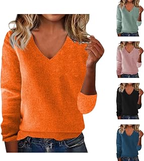 Cozy Cashmere Sweaters for Women V Neck Soft Pullover Sweater Loose Casual Solid Long Sleeve Tops Fall Winter 2025