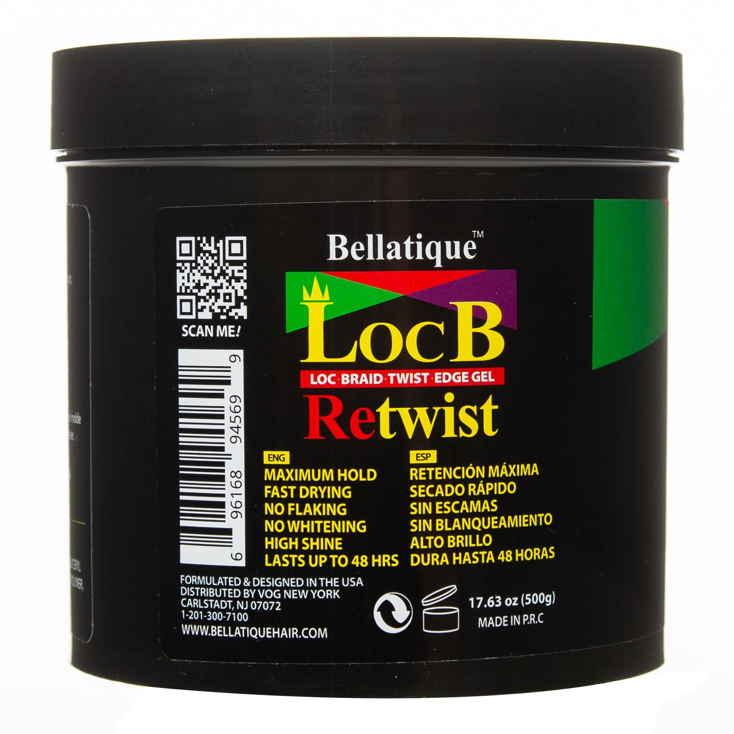 Loc B Retwist Loc, Braid, Twist, Edge Gel for Natural, Relaxed, Dry, Dull, & Brittle Hair (17.63 oz)