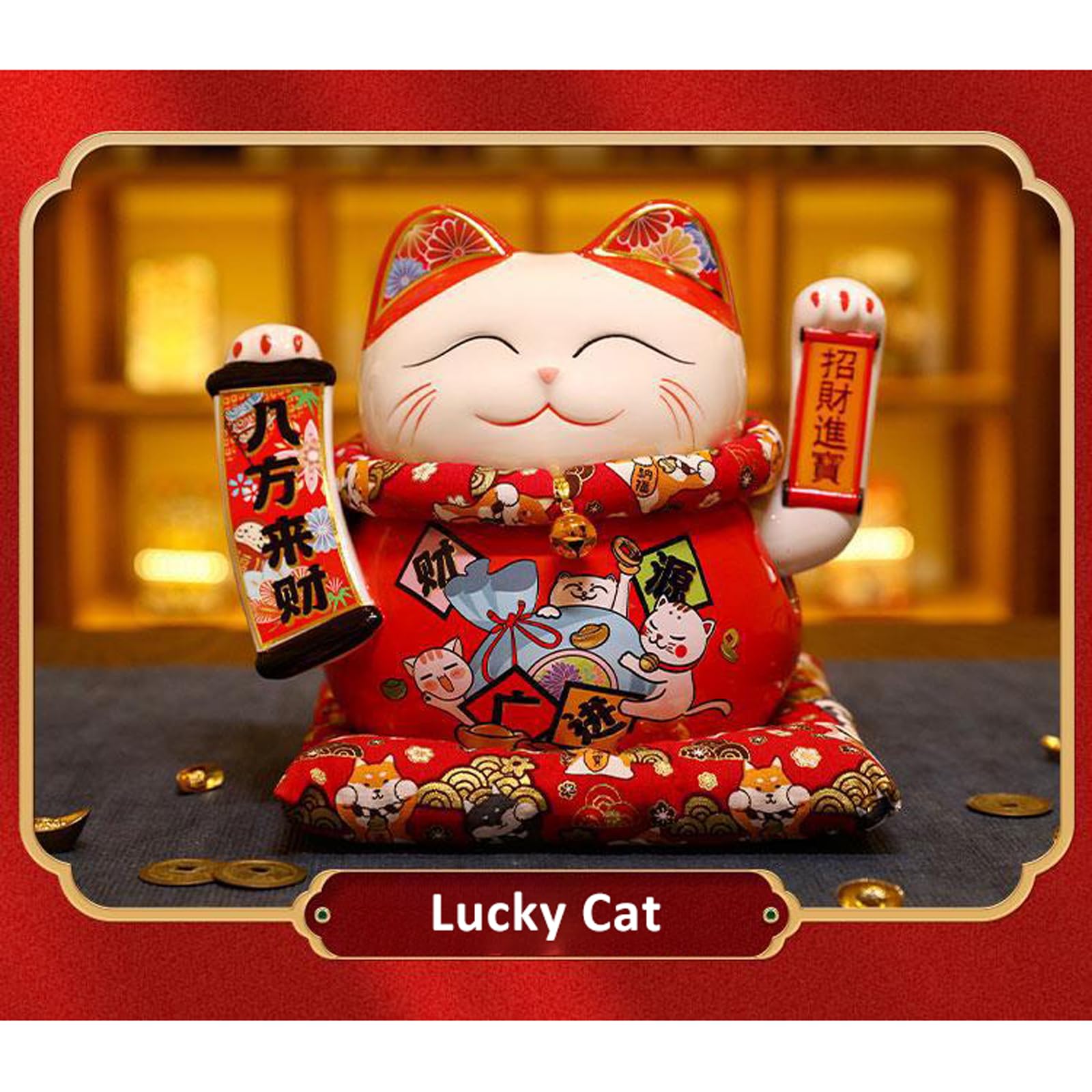 Maneki Neko de Cerámico,Linda estatua de gato de la suerte,Disponible en estilos de hucha y brazo oscilante,Adornos de gatos de la suerte adecuados para la oficina,que traen buena suerte