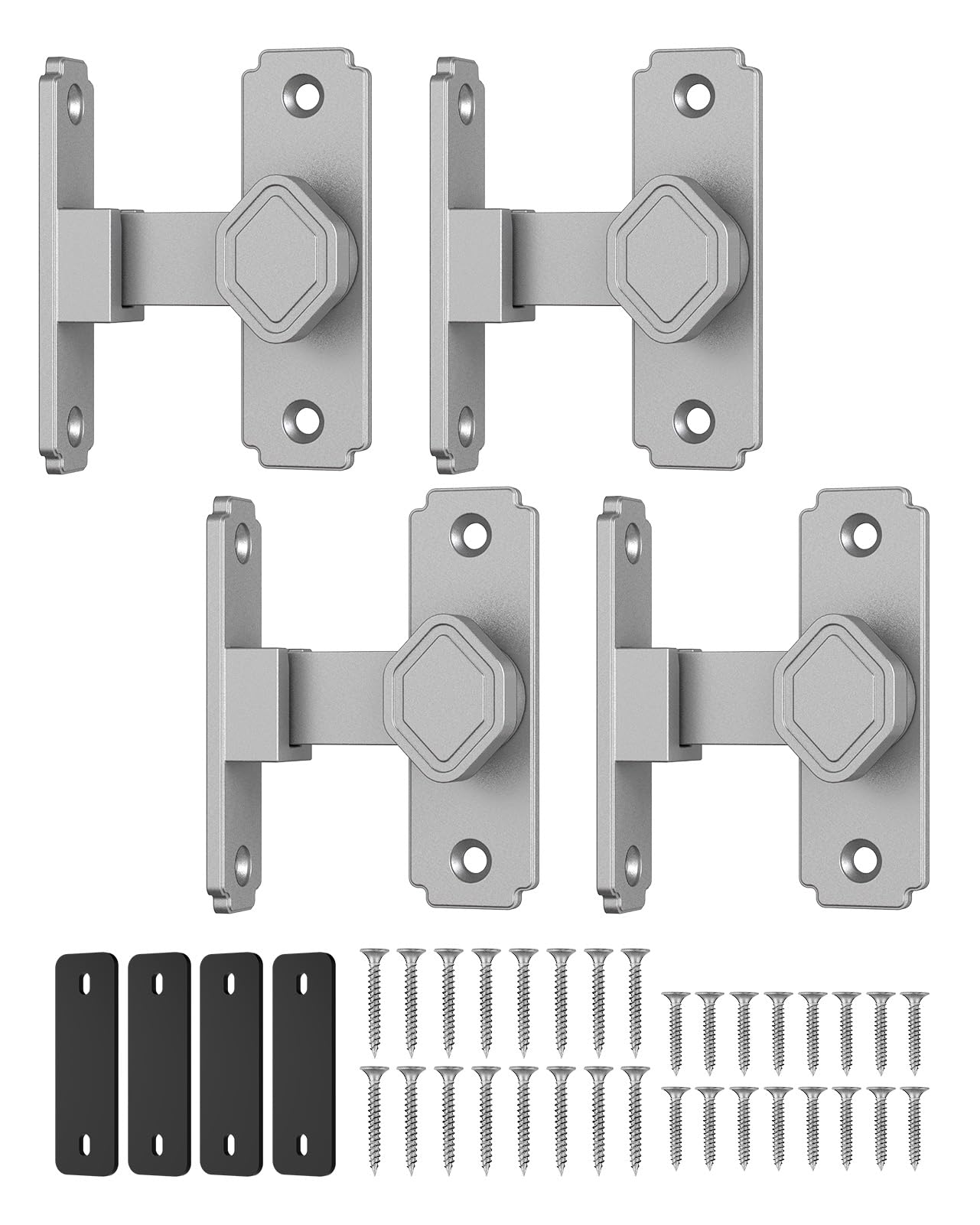 BiceNoning 90 Degree Barn Door Lock, Small Flip Sliding Barn Door Latch, Secure Aluminum Alloy Right Angle Gate Latch Lock for Cabinet Bedroom Outdoor Bathroom (4, Silver)