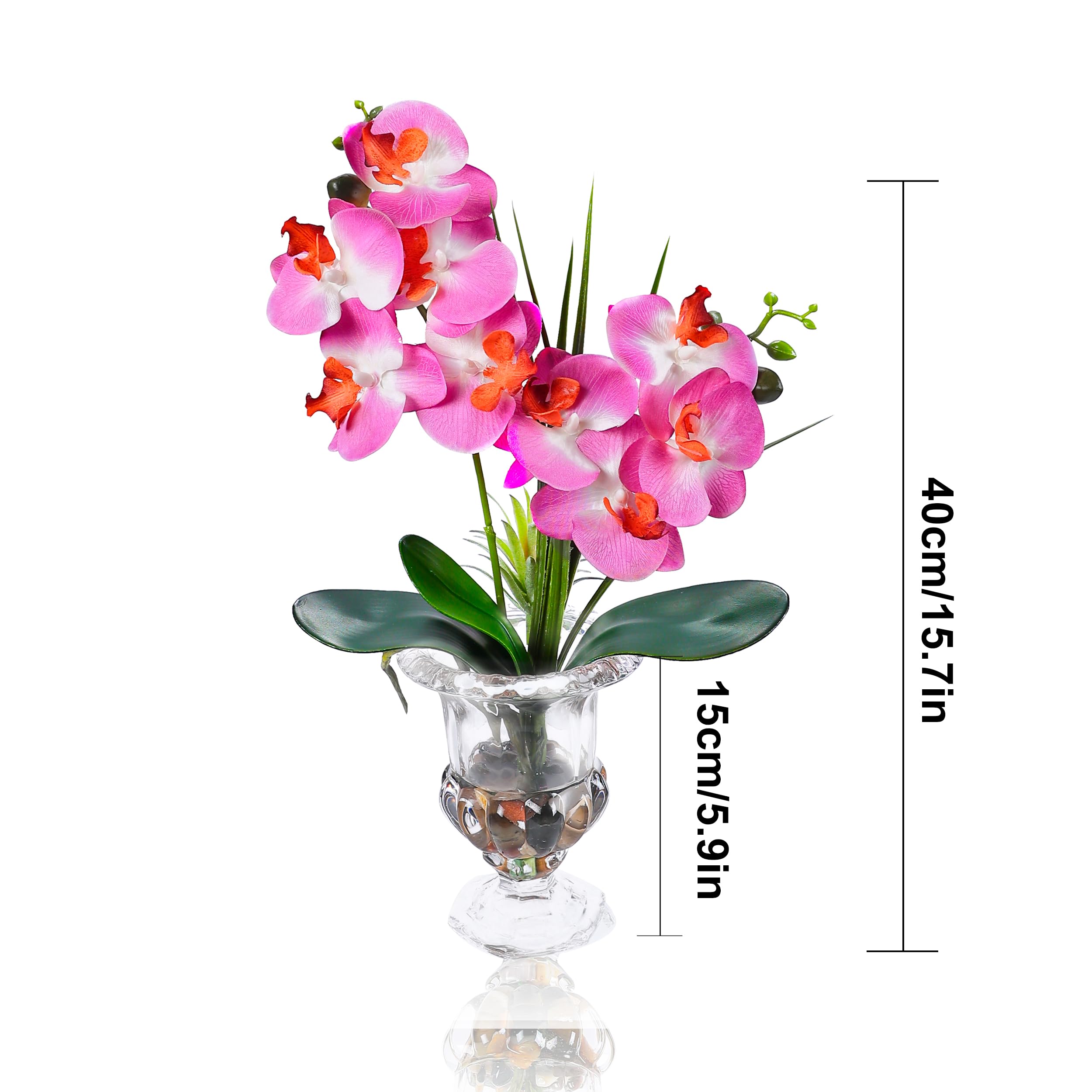 Alyphyly Artificial Flower Bonsai with Wine Glass Vase Vivid Orchid Flowers Arrangement Phalaenopsis Flowers Pot for Home Office Décor Table Centerpiece House Decorations(Glass Vase/Purple Orchid) - Image 2