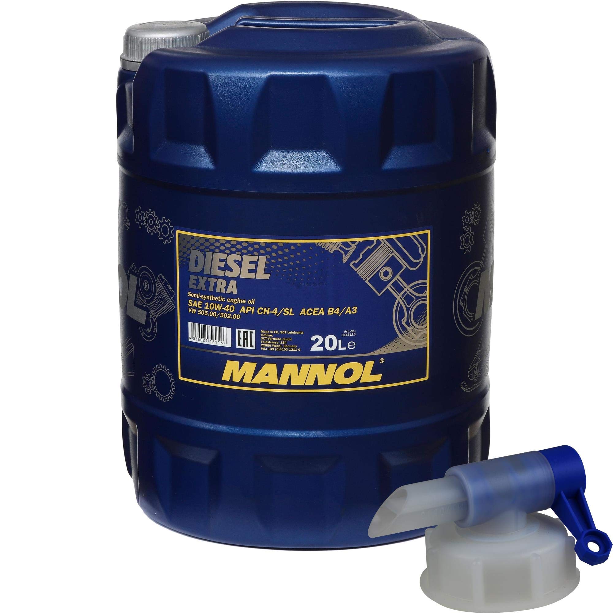 MANNOL SAE 10W-40 Olio motore Diesel Extra Engine Oil 20 litri con rubinetto di flusso