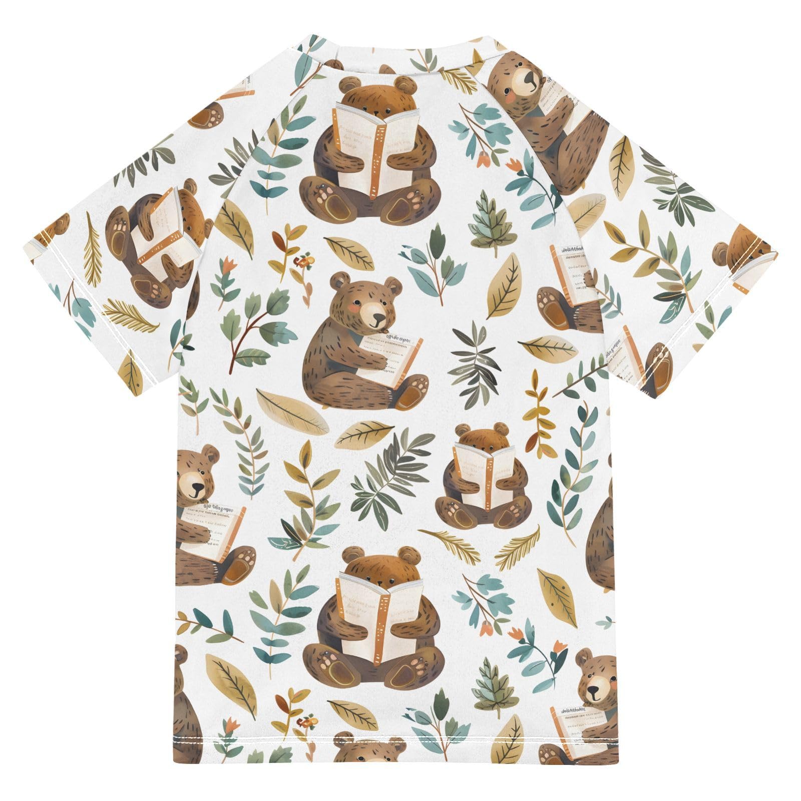 ALAZA Boys Swim Shirts Toddler Rash Guard Short Sleeve Rashguard Bears Reading UPF 50+ 11-12T