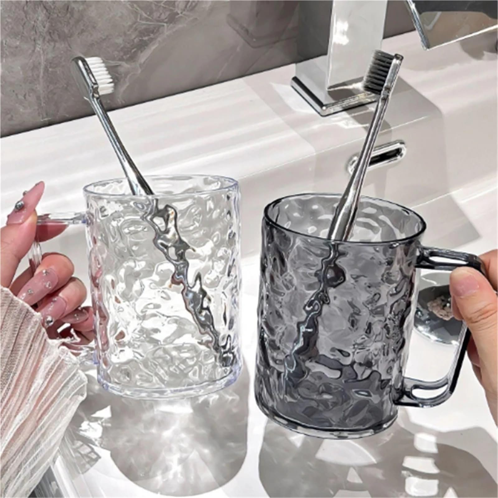 Vaso para Cepillos De Dientes Taza de plástico for cepillos de Dientes y Enjuague bucal con asa, Vasos de baño for el hogar, Soporte portátil for cepillos de Dientes, 3 uds.(White)