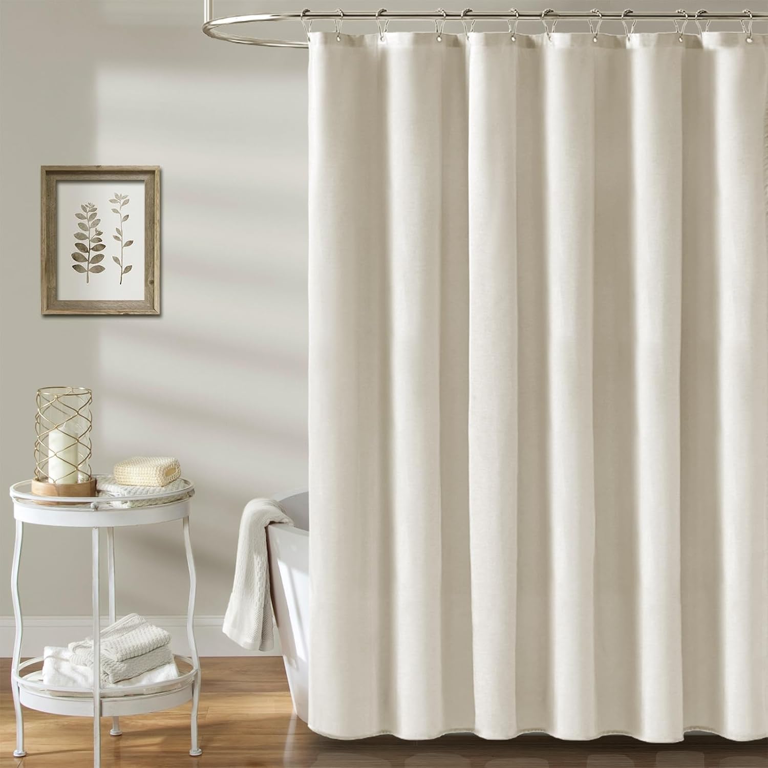 BTTN 96 Inch Extra Long Shower Curtain - Linen Textured Heavy Duty Tall Fabric Shower Curtain Set with 12 Plastic Hook, Large Simple Neutral Cloth Shower Curtains for Bathroom, 72x96 Inch, Light Cream