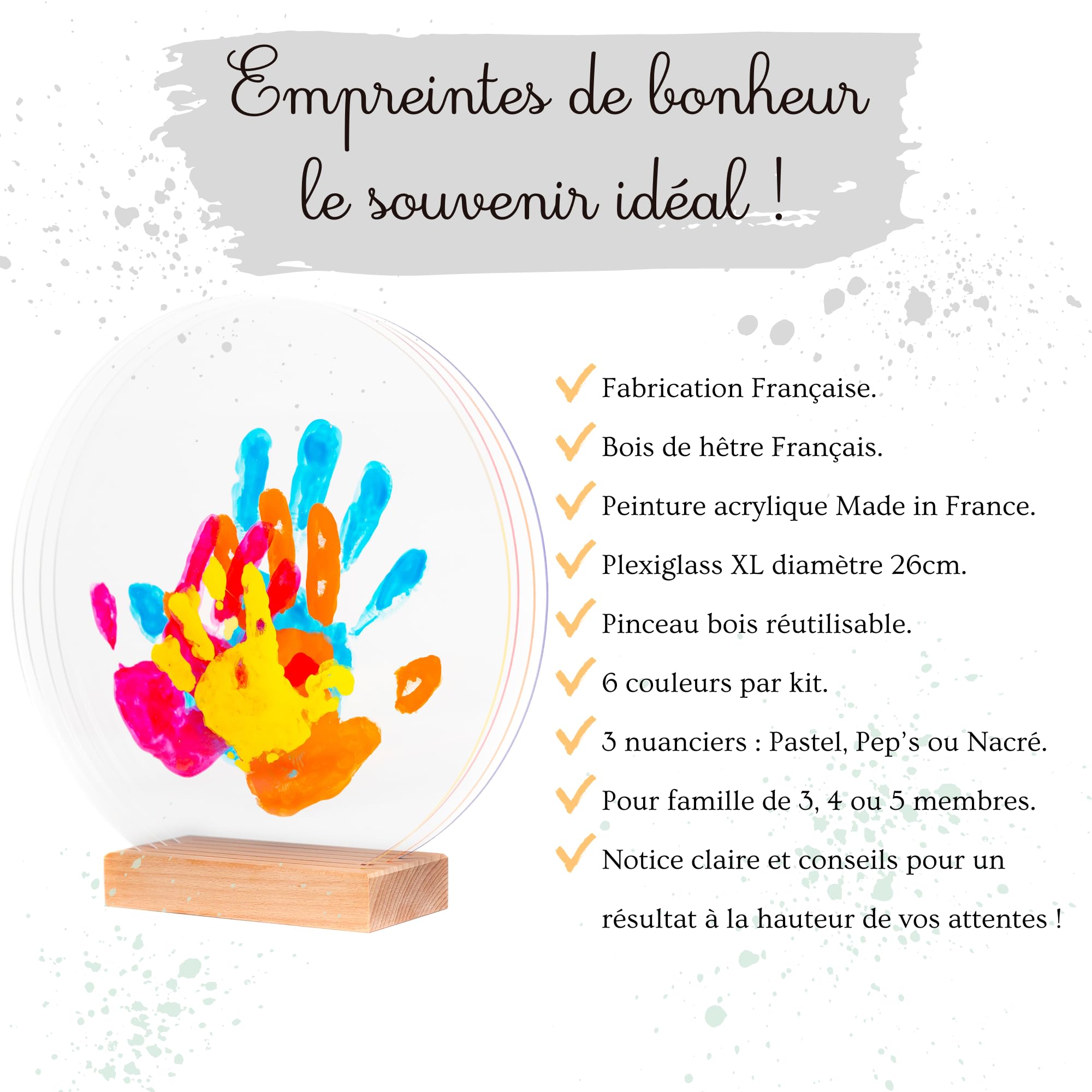 LouYou Empreintes de Bonheur - Kit Empreinte de mains Famille de 4 - Couleurs Peps - Cadeau Naissance Bébé Fille ou Garçon - Fête des Mères ou des Pères - Coffret Souvenir - Made in France