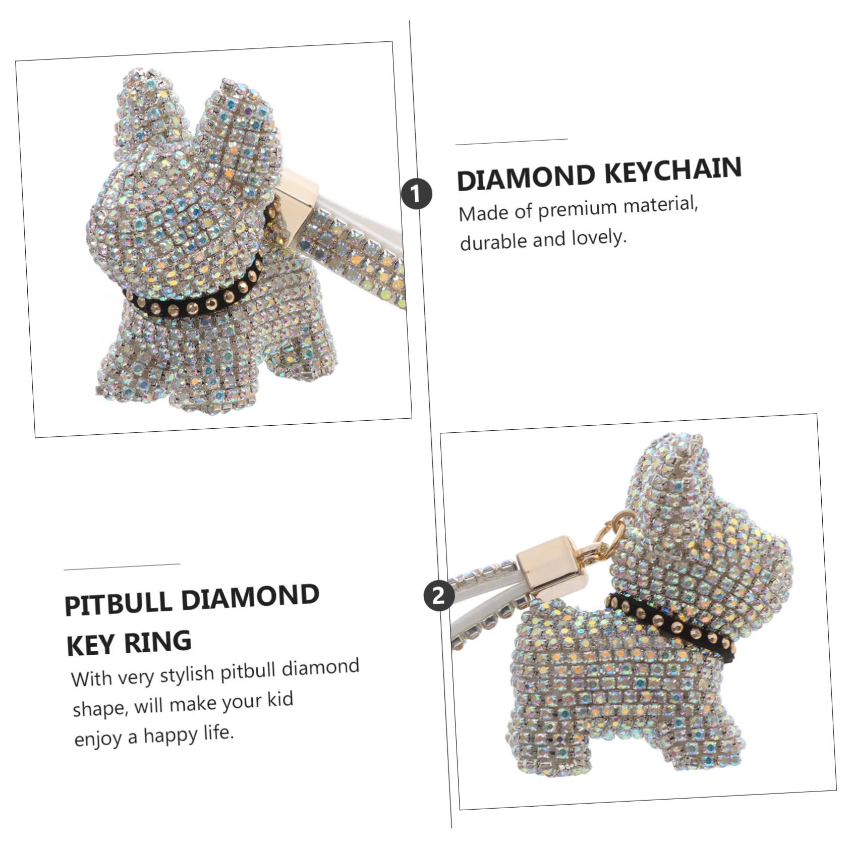 3 Piezas llavero bulldog francés llavero femenino de cumpleaños de las niñas anillas para llaveros decoración accesorio de bolsa anillo de llave de diamantes cristal bolsas