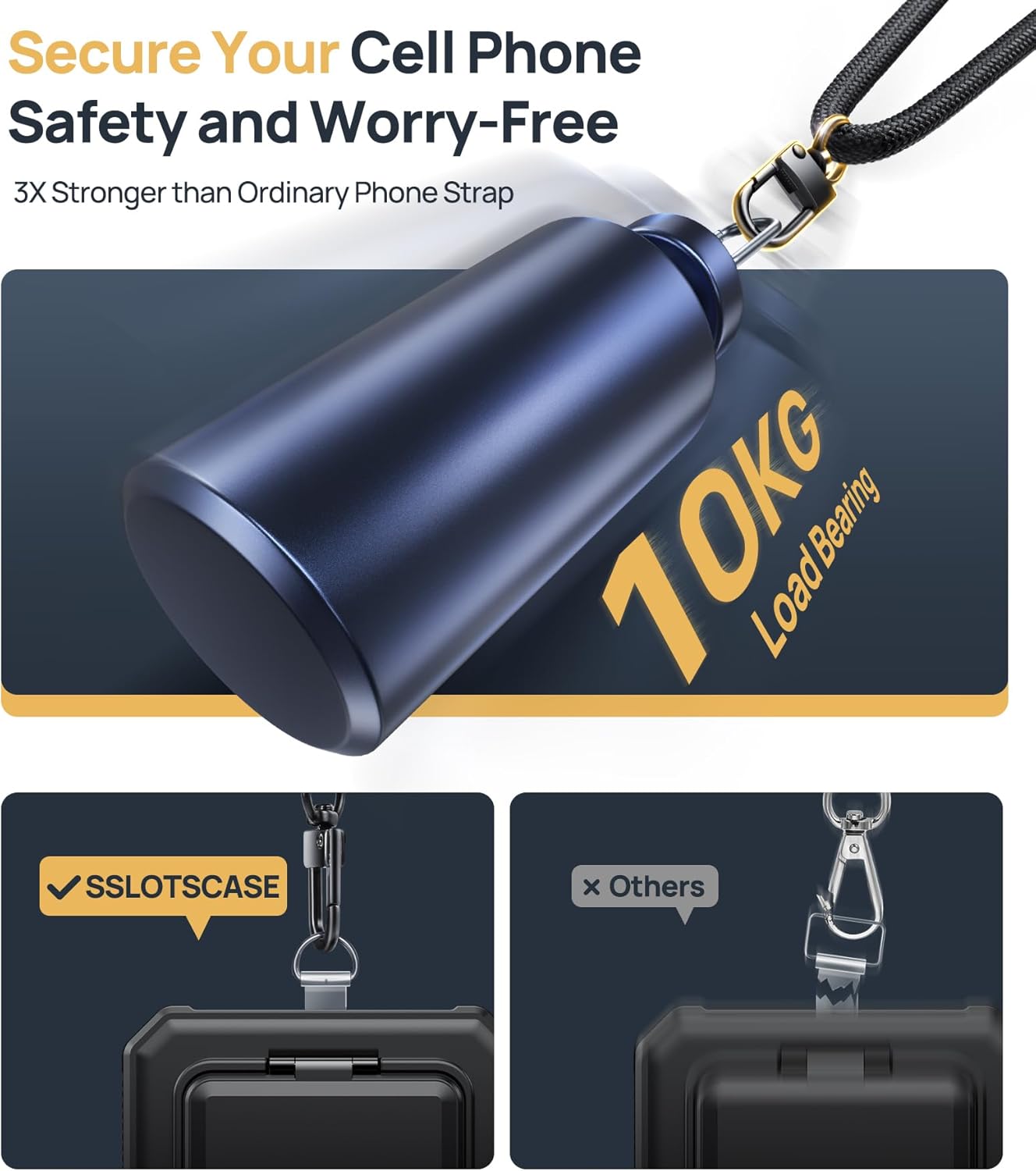 SSLOTSCASE for iPhone 17 Pro Max Case with Phone Lanyard Crossbody (2X Tabs), Card Holder & Kickstand & Slide Camera Lens Cover & Camera Stand, Rugged Durable Case Cover for iPhone 17 Pro Max, Black