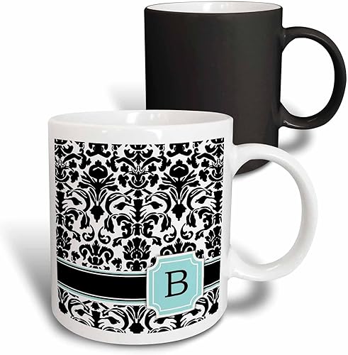 Miniatura 10 de 3dRose mug_154351_2 Letra B - Taza de cerámica con inicial personalizada con monograma, color azul menta, azul menta, blanco y negro, 15 onzas