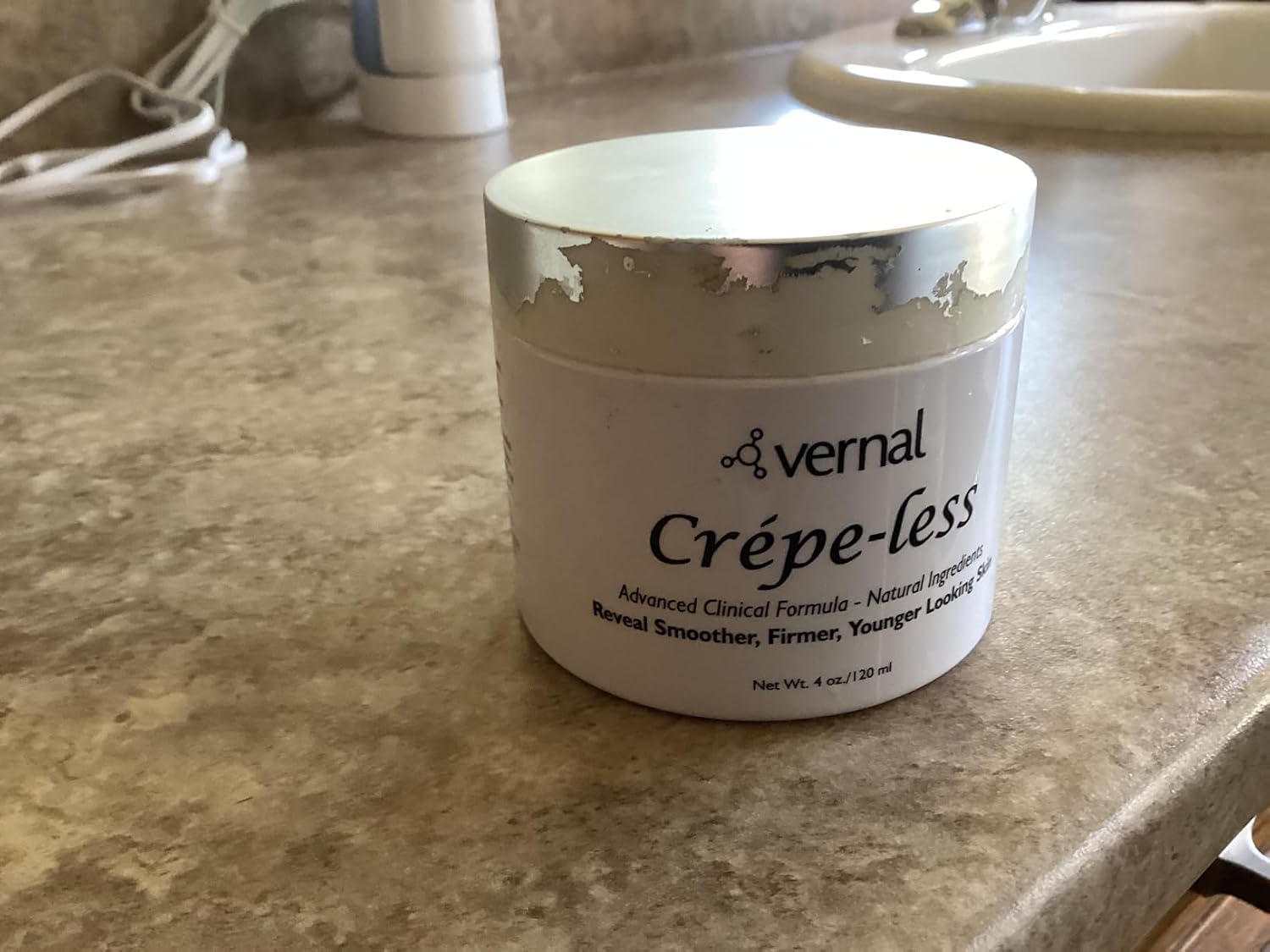 Vernal Crepe-less crepey skin firming cream to reduce crepey arms, neck & hands. Organic tightening cream to reduce thin wrinkled skin on arms, neck and body. Made in USA (4 Oz)