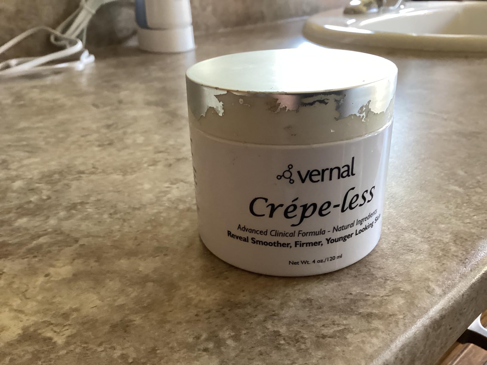 Vernal Crepe-less crepey skin firming cream to reduce crepey arms, neck & hands. Organic tightening cream to reduce thin wrinkled skin on arms, neck and body. Made in USA (4 Oz)