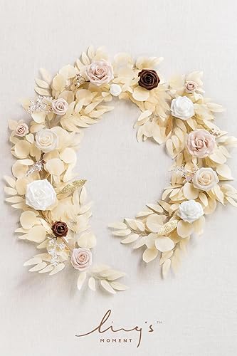 Miniatura 9 de Ling's Moment Guirnalda de flores artificiales de 5 pies, guirnalda de eucalipto de rosas falsas para decoración de bodas, fiestas, telón de fondo,