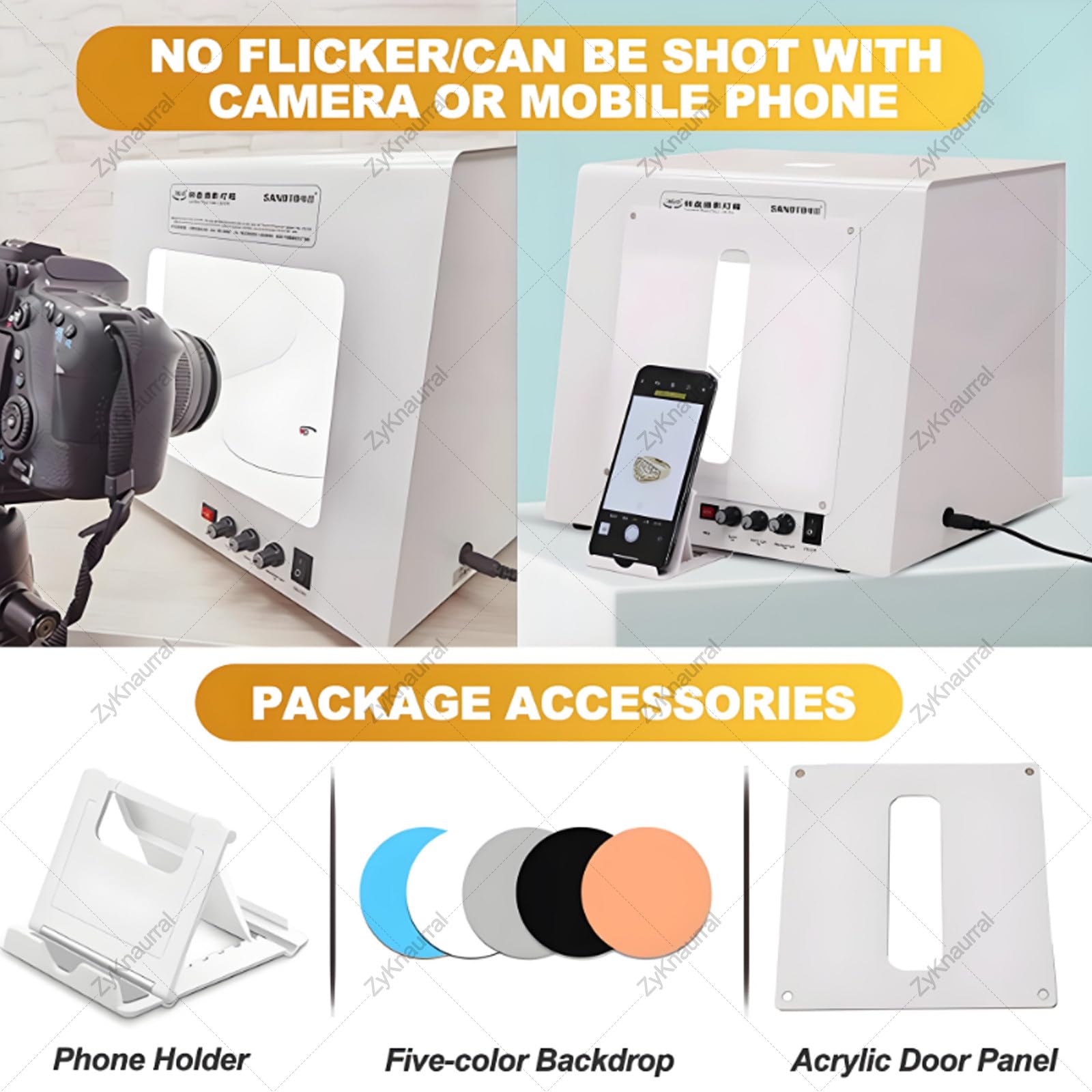 Kit per fotografia di gioielli, tenda da tiro portatile dimmerabile con 4 luci di riempimento, luminosità regolabile per studio domestico, piccola softbox per esposizione gioielli