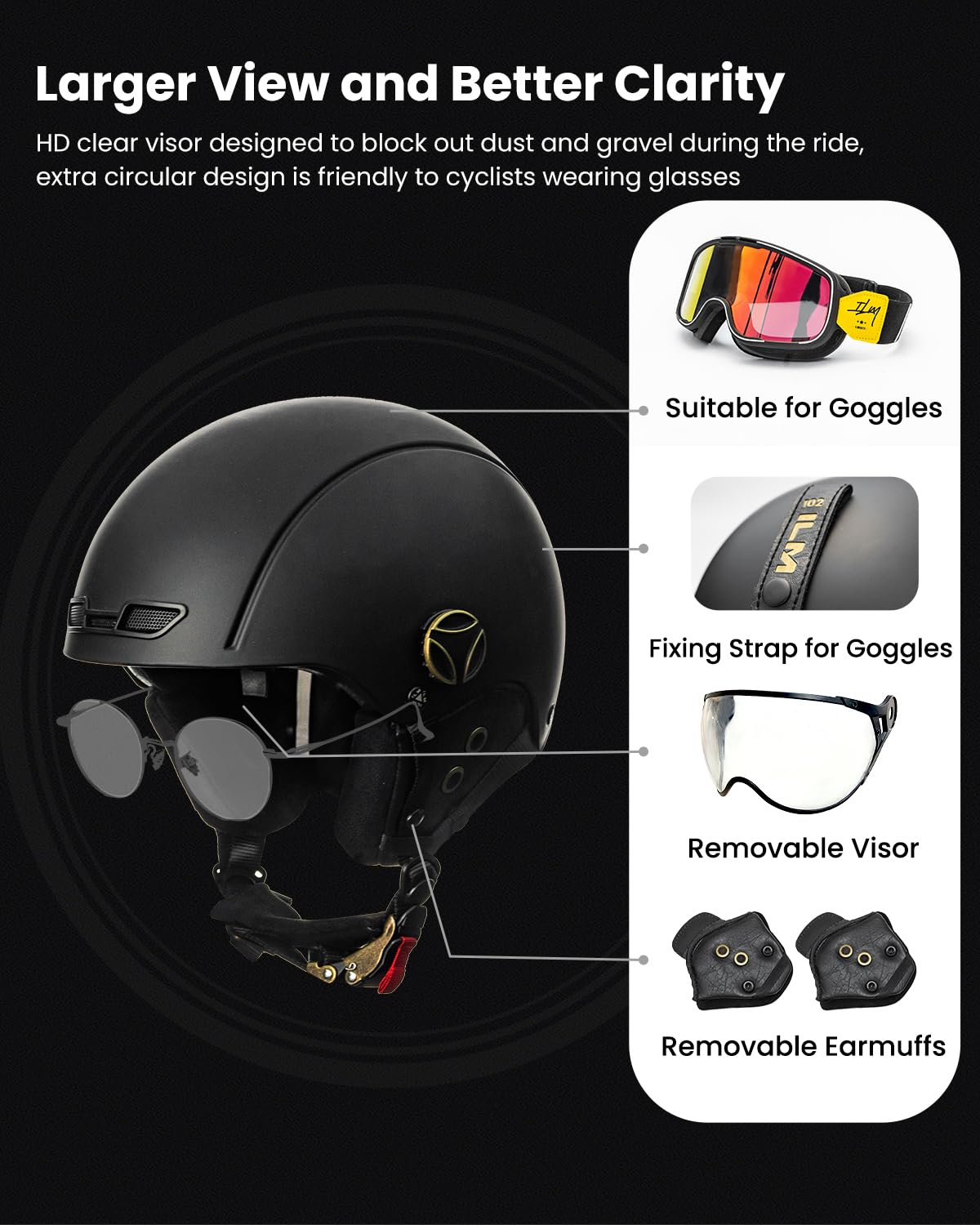 ILM Casque Velo VTT Homme Femme Adulte Ski Snowboard avec Visière Amovible Protège-Oreilles ASTM CPSC et CE Z102