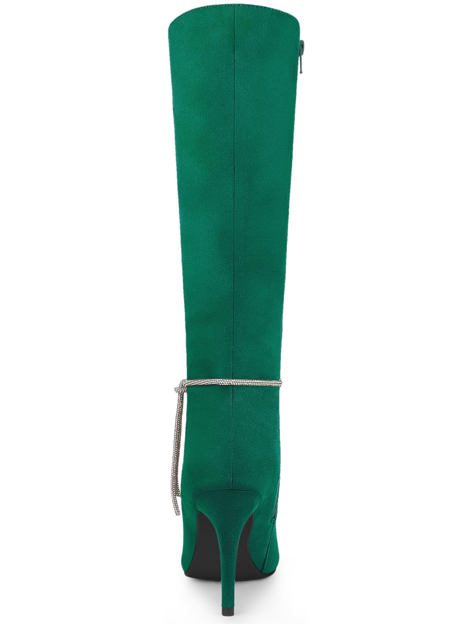 Allegra K Botas altas hasta la rodilla con tacón de aguja y cadena de cristal de diamantes de imitación para mujer, Verde, 38 EU