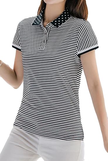 Amazon Gergeousレディース ポロシャツ 半袖 ボーダー柄 ゆったり Tシャツ ゴルフシャツ 大きいサイズ 夏 トップス スポーツ 夏シャツ ポロシャツ ゴルフシャツ 通販