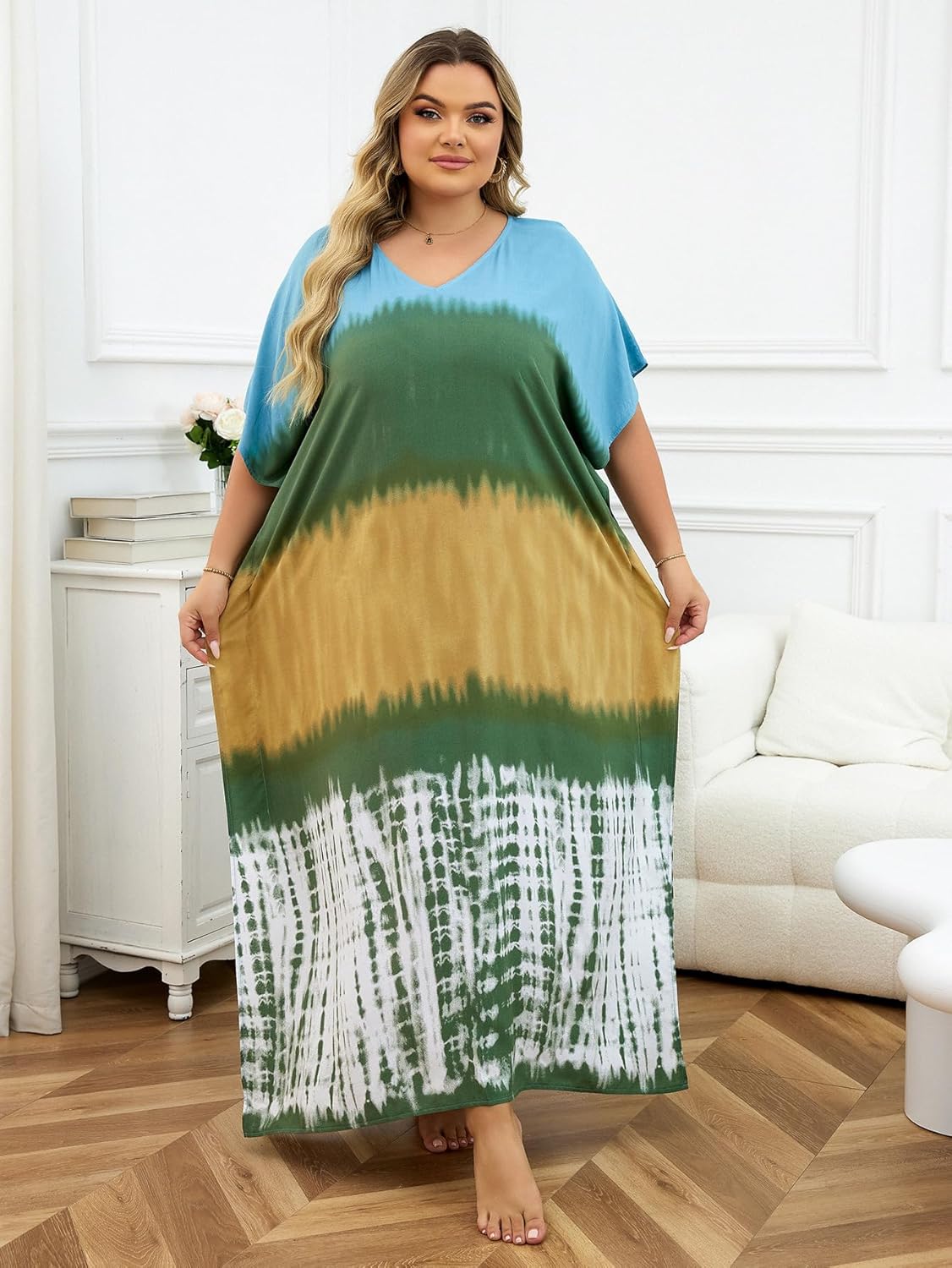 Plus Size Kaftan Dress for Women Caftan Bathing Swim Cover Up Boho Beach Dress Lightweight Loungewear - Image 2