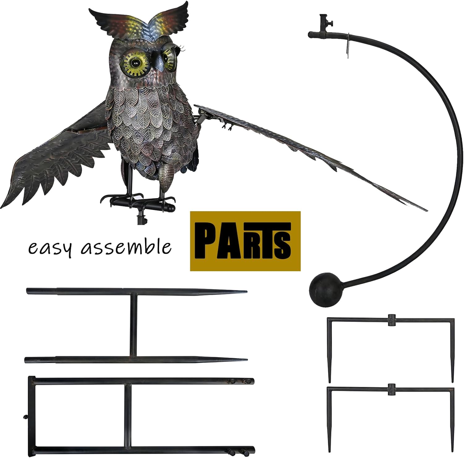 Owl Garden Stake,Huge 81" High Owl Garden Rocker Outdoor Metal Sculpture, Rocker Garden Stakes, Metal Garden with Rocking and Wings Flapping in Strong Winds,Decorative Kinetic