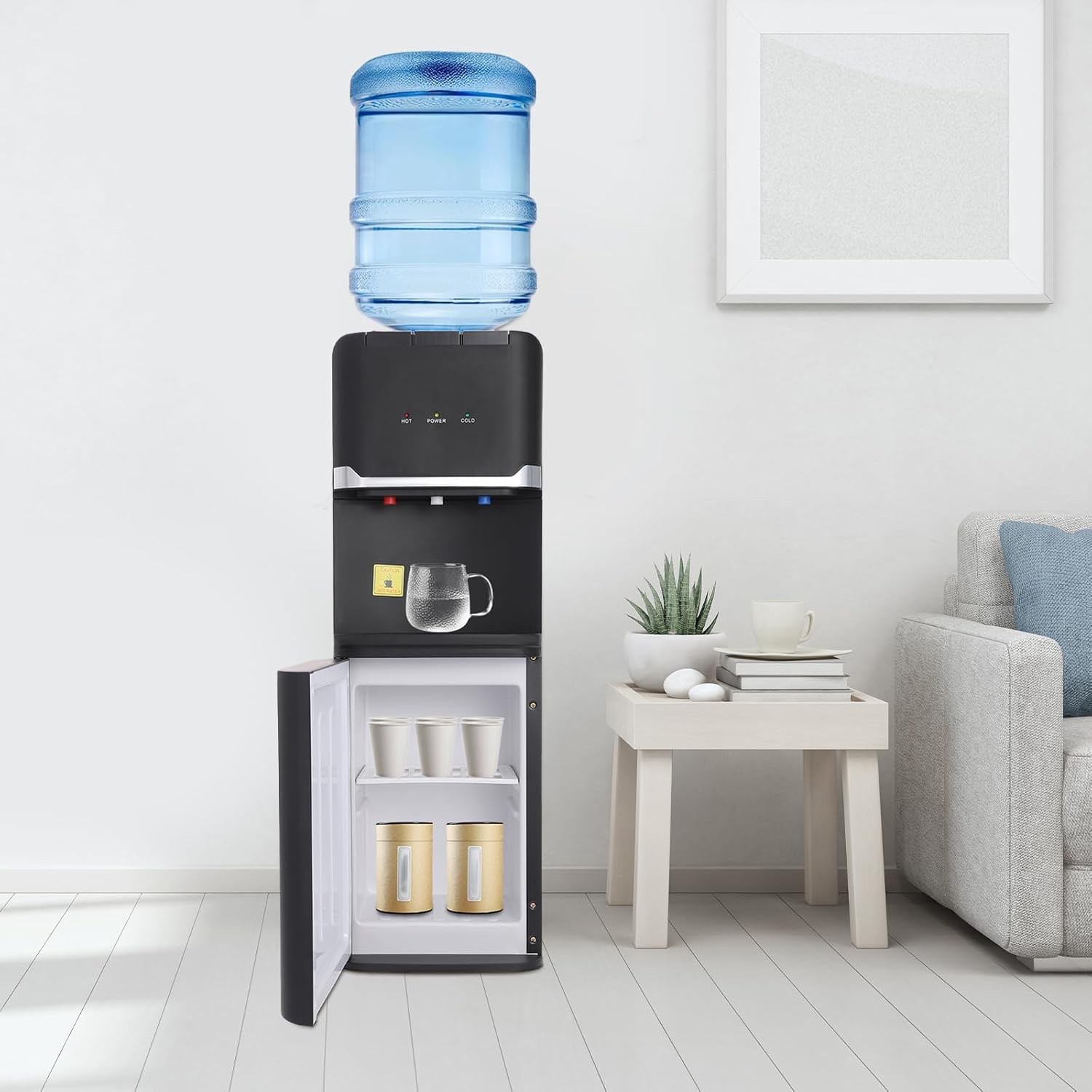 Top Loading Water Cooler Dispenser,550W Hot/Cold/Warm Water Water Cooler for 5 Gallon Bottles, Water Dispenser 3 Temperatures with Child Safety Lock for Home and Office(Black)