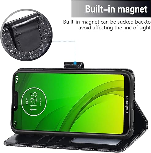 Miniatura 3 de Asuwish Funda de teléfono para Moto G7 PowerMotoG7 SupraMoto7 Optimo Max con protector de pantalla y cartera con purpurina, ranura para tarjetero,