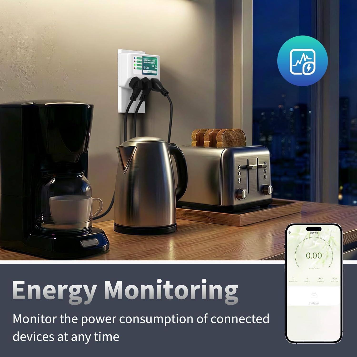 BSEED WiFi Smart Plug, 3 Outlet Surge Voltage Protector with Light Indicator, APP Control, Energy Monitoring, Wall Mount Power Suppressor for Refrigerator/TV/PC, 125V/1875W, FCC Listed,2 Pack