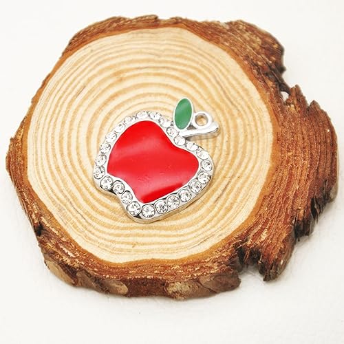 Miniatura 3 de 10 dijes colgantes de manzana roja esmaltados con diamantes de imitación para manualidades, suministros de manualidades, llavero de agradecimiento