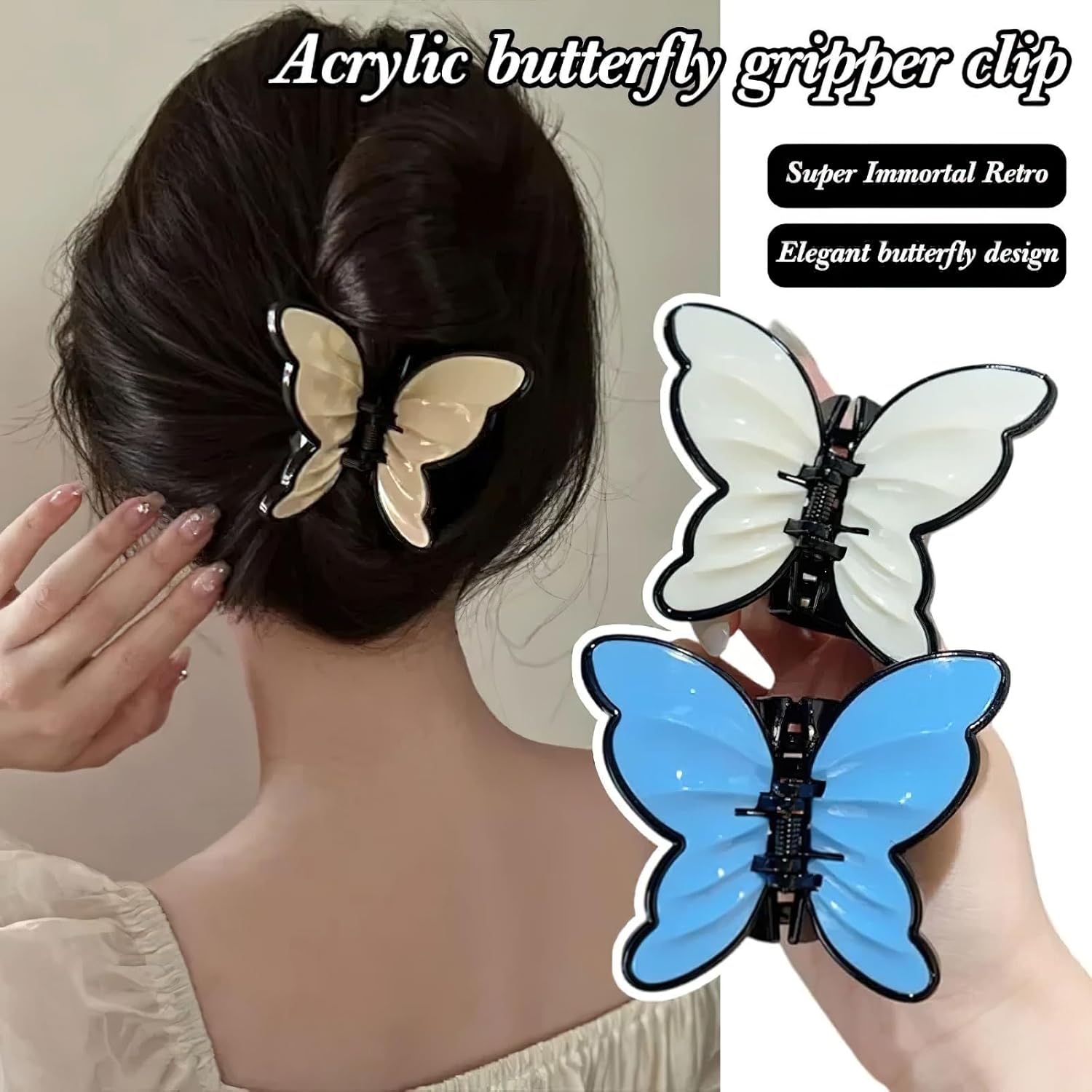 3 Pcs Butterfly Hair Claw, Fairy Acrylic Butterfly Shark Clips Strong Hold Non-Slip Claw Clips Hair Accessories for Thick Thin Hair Barrettes for Women(3 Colors) - Image 3