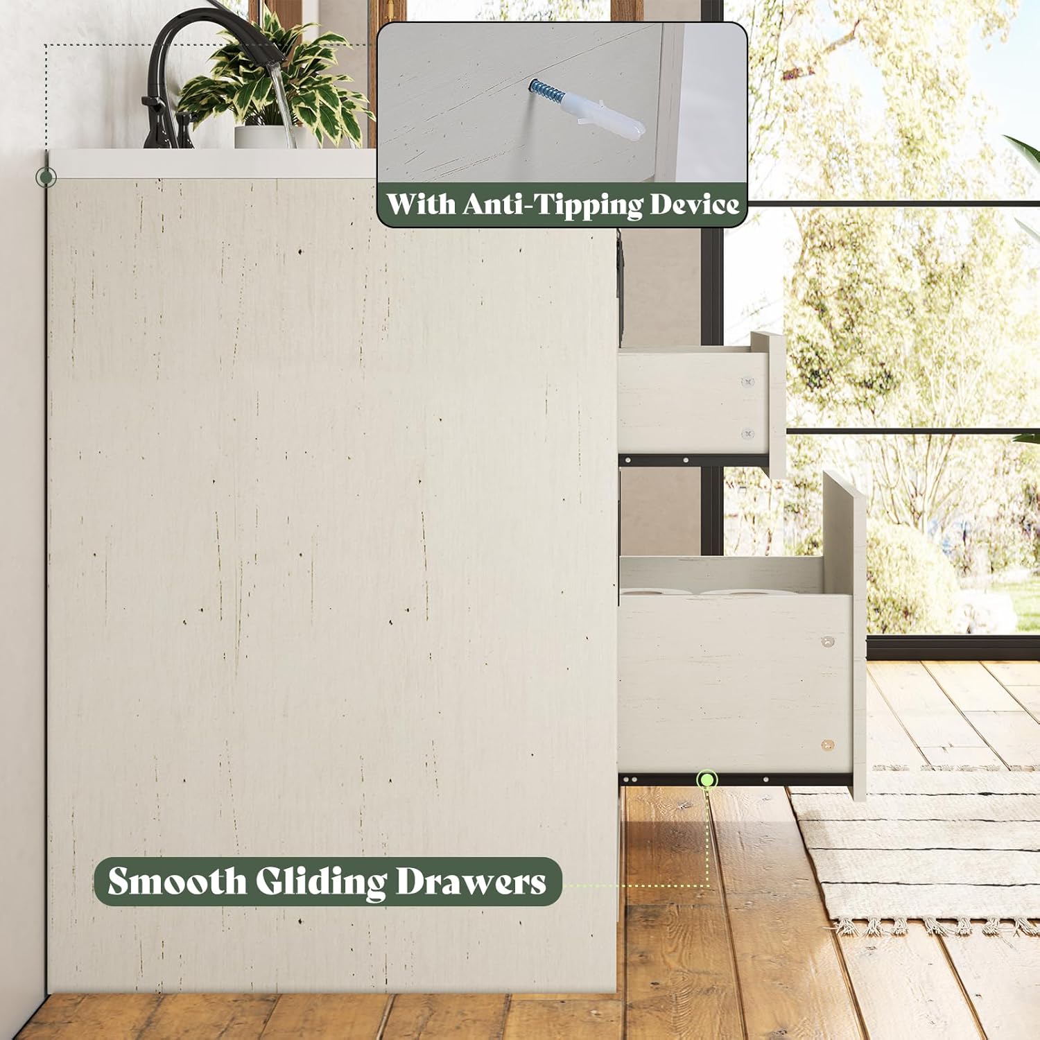 LUXOAK 60" Farmhouse Sliding Barn Door Double Vanity with Sink Combo, Freestanding Bathroom Vanity Cabinet with Drawers & Metal Handles, Distressed White