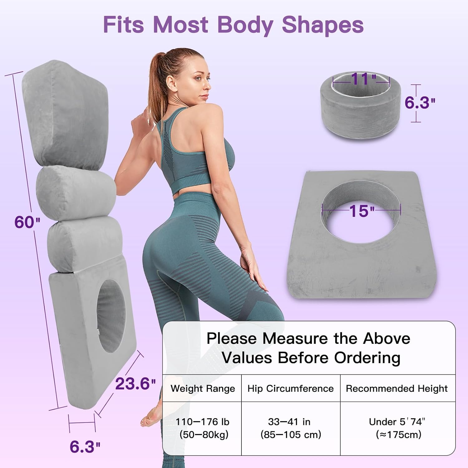 BBL Bed After Surgery for Sleeping – Ergonomic BBL Pillow Designed for Brazilian Butt Lift, High-Density Pressure-Relief Foam, Removable Velvet Cover, BBL Recovery Must Haves (67x22x6.3in)