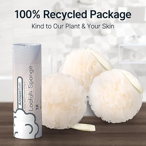 Miniatura 8 de AmazerBath Esponja de lufa, esponja de ducha de 2.12 ozpieza, juego de 3 esponjas de color crema, esponja de baño para hombres y mujeres