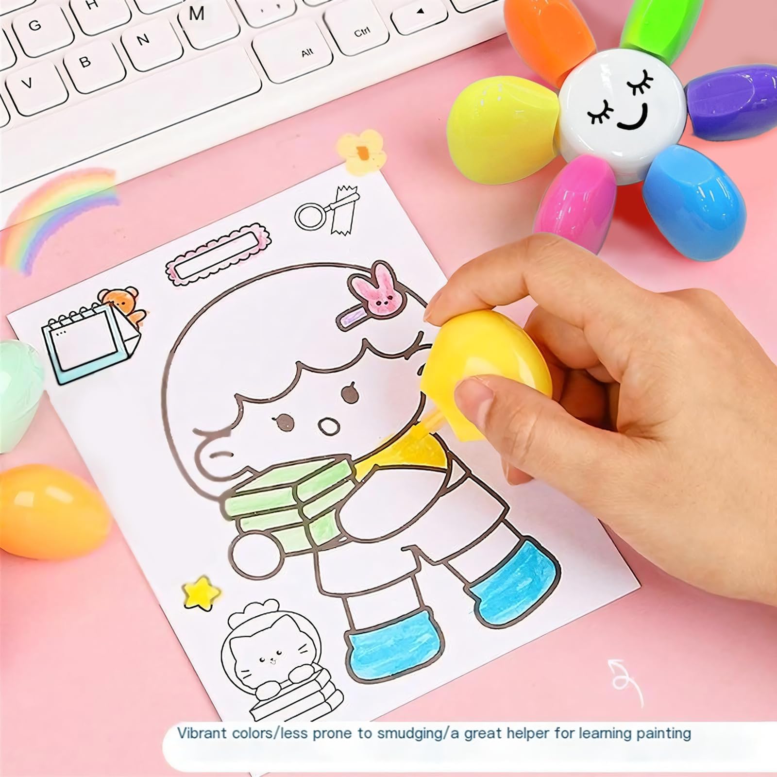 ALUNME Star-Shaped Highlighter Markers Set, 5 Fluorescent Colours, Multi-Tip Design (3 pack smile flower) - Image 3